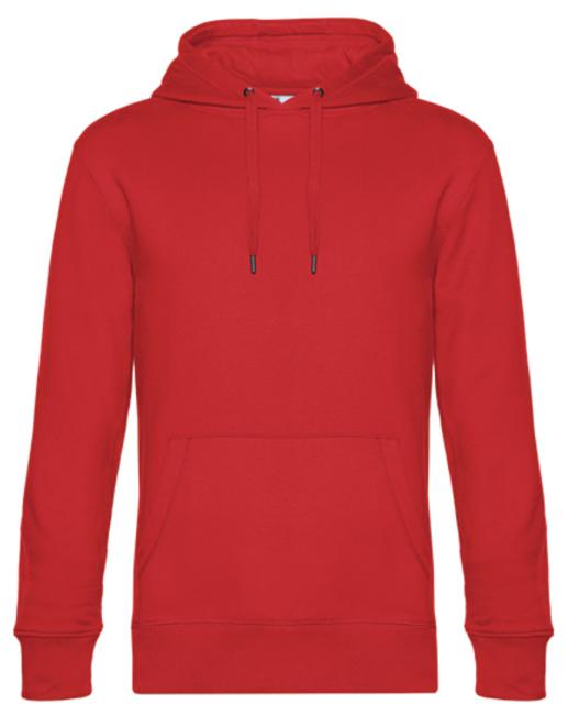 ein roter  Hoodie, Kapuzenpulli ist von vorne dargestellt. Vorne befindet sich auf Bauchhöhe eine Tasche